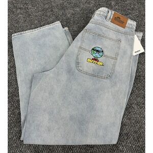 Butter Goods Size 38 Embroidered Denim Jeans Skate Baggy Pants Drawstring Street